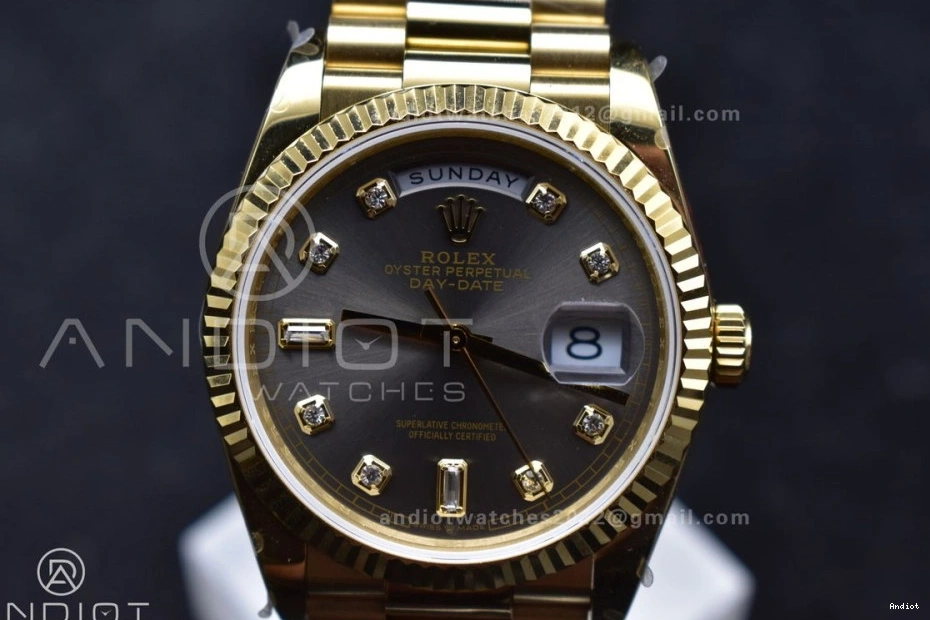 Square Dial 36 DayDate 904L vr3255 Steel V5 President Grey with QF Diamond Bracelet Best on Weight) Edition (Gain YG 0214